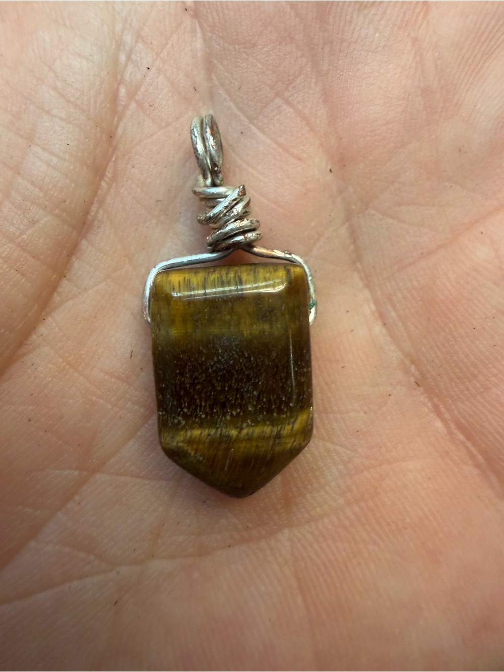 Handcrafted Tiger's Eye Pendant Necklace - Brown Stone Silver Wire Wrap